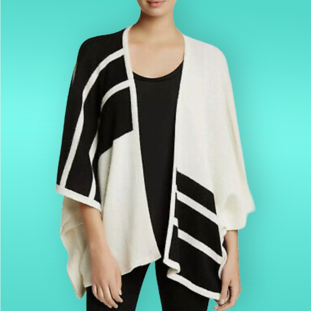 Brochu Walker Alpaca Wool Blend Cream Black Cardigan City Poncho